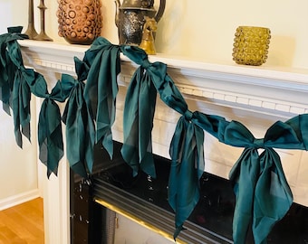 Dark Green Satin Bow Garland: Coquette Christmas Decor