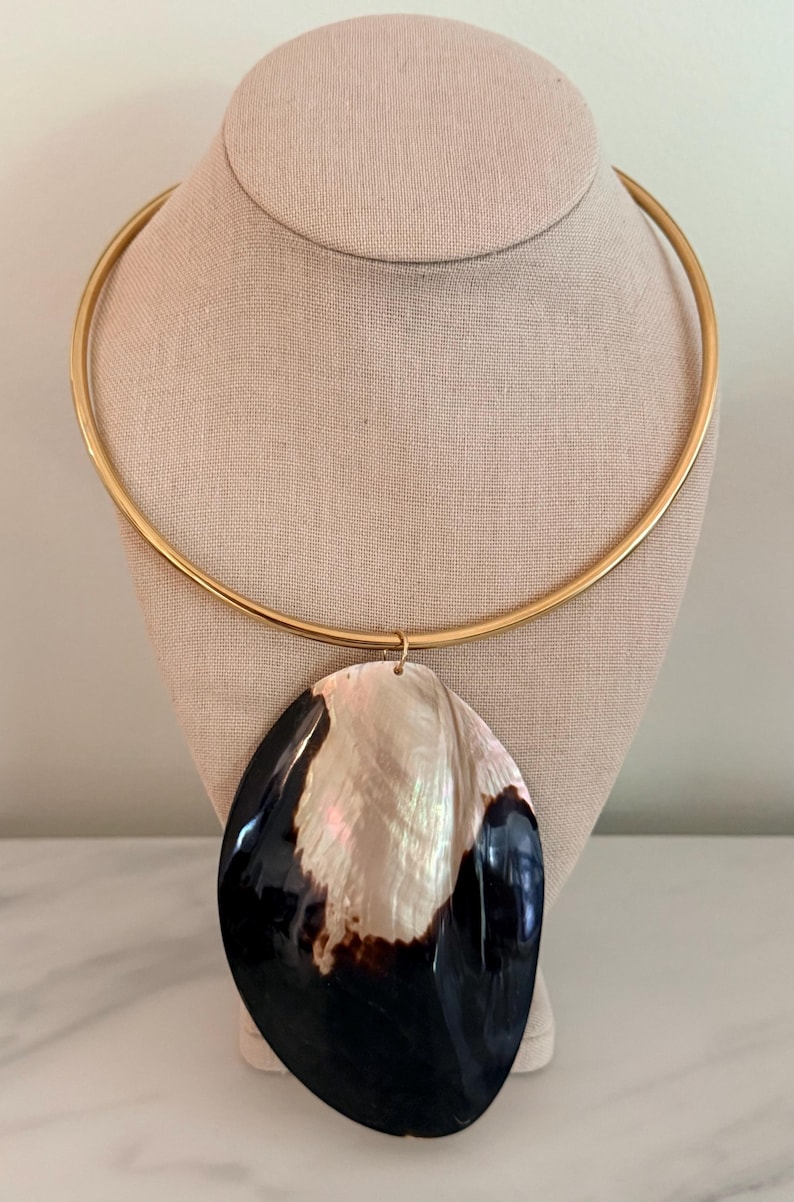 Brown Mother of Pearl Large Shell Collar Necklace: Fall Statement Choker Necklace Luxury Shell Necklace Mermaid Aesthetic Natural Beach image 4