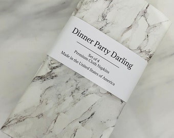 Carrera White Marble Cloth Dinner Napkins Set- made in USA Sustainable Cotton Luxury Home Decor Table Linens
