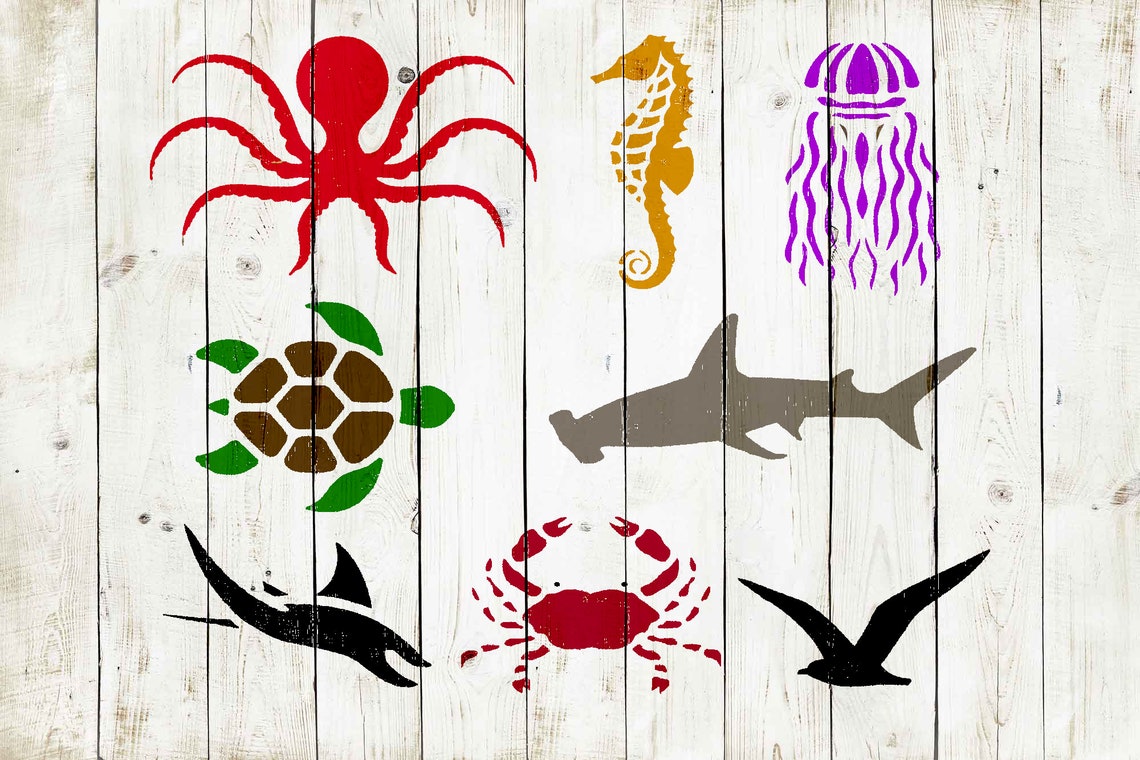 Sea Ocean Animals Stencil Reusable Color Draw Paint Etsy sea-ocean-animals-stencil-reusable-color-draw-paint-etsy