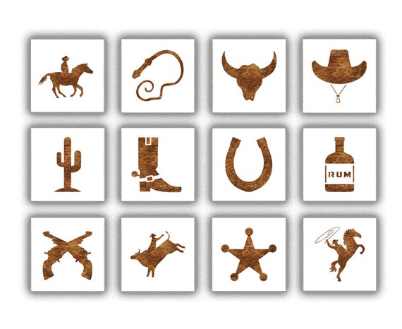 Cowboy Theme Stencil 12 Pack 4x4 Wild West - Etsy