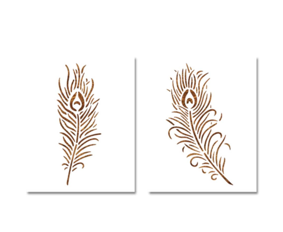 Peacock Feather Stencil 2 Pack Custom Animal Color Draw Etsy