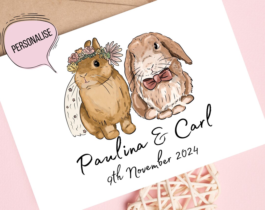Congratulations Rabbit Rabbit Wedding Card: Personalized Congratulations - Etsy