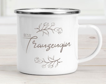 Emaille Tasse Trauzeugin Geschenk personalisiert