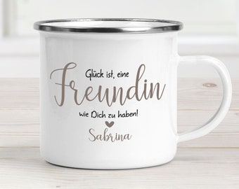 Emaille Tasse Freundin Geschenk personalisiert Freundschaft