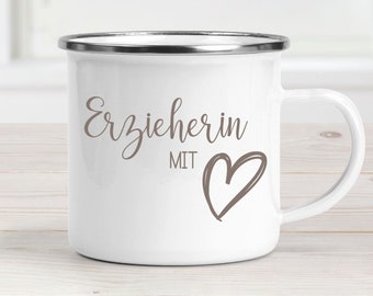 Emaille Tasse Erzieherin Geschenk personalisiert