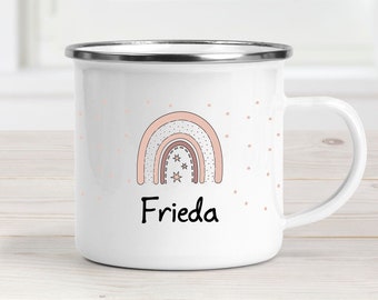 Emaille Tasse Regenbogen Mädchen personalisiert