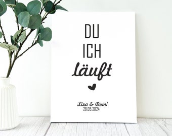 Leinwand Bild personalisiert, Du ich läuft, personalisiertes Poster Keilrahmen, Geschenk zum Jahrestag, Geschenke Freundin, Verlobung, Liebe