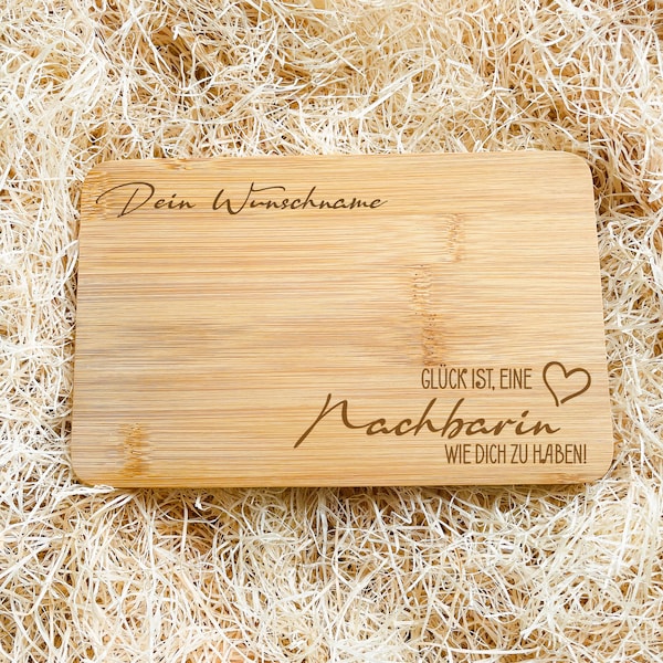 Holzbrettchen personalisiert mit Wunschnamen, Geschenk für Nachbarn, Geschenkidee Nachbarschaft