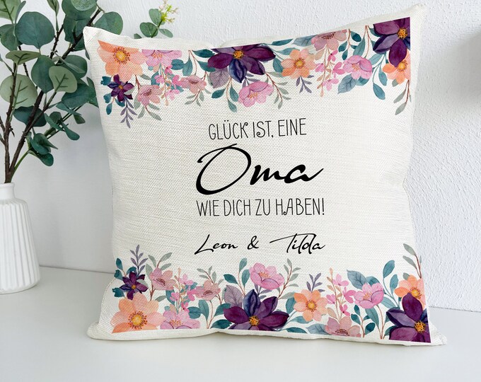 Personalisiertes Oma-Geschenk Kissenbezug – Doppelseitig Bedruckt, 45x45 Cm, Mit 2 Taschen