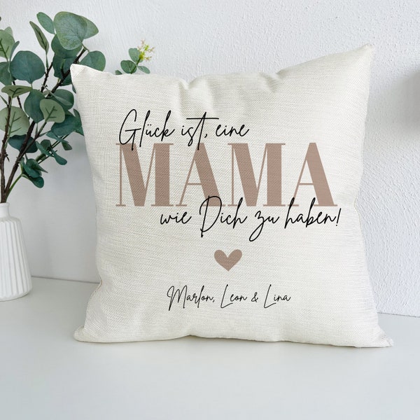 Mama Kissen personalisiert, inkl. Füllung, 40x40cm, Glück ist Mama, Geschenk für Mamas, Muttertagsgeschenk, Geschenke zum Muttertag