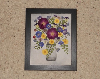8x10 REAL Pressed Flowers in a Mason Jar / Framed Pressed Flower Art / A bouquet that will last for years - not just days!!