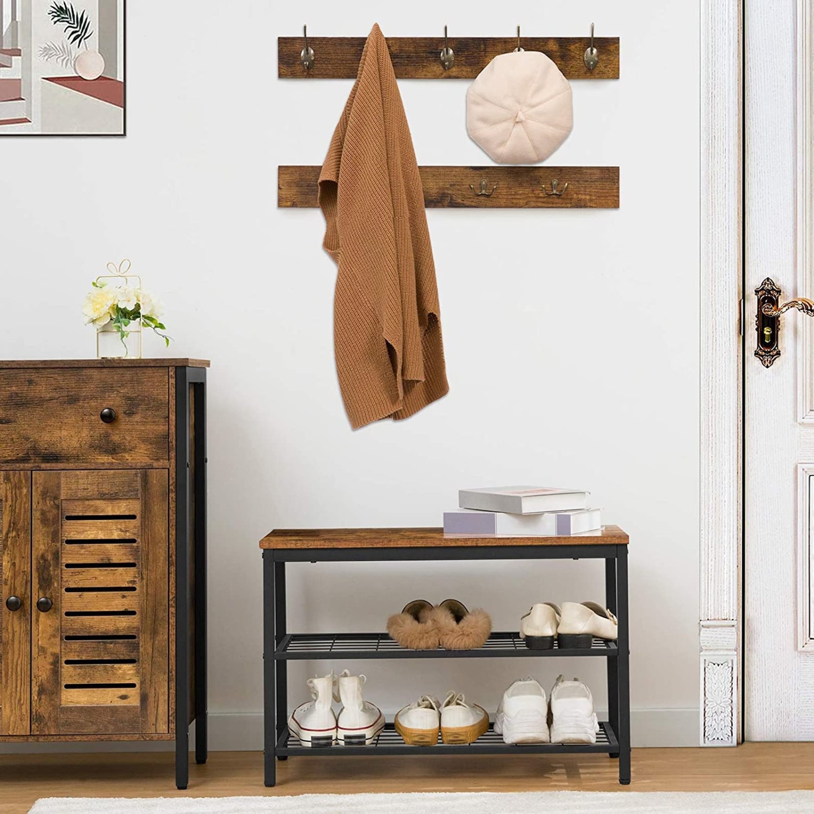 Coat Rack & Shoe Storage Bench Set Entryway Shoe Rack With Etsy