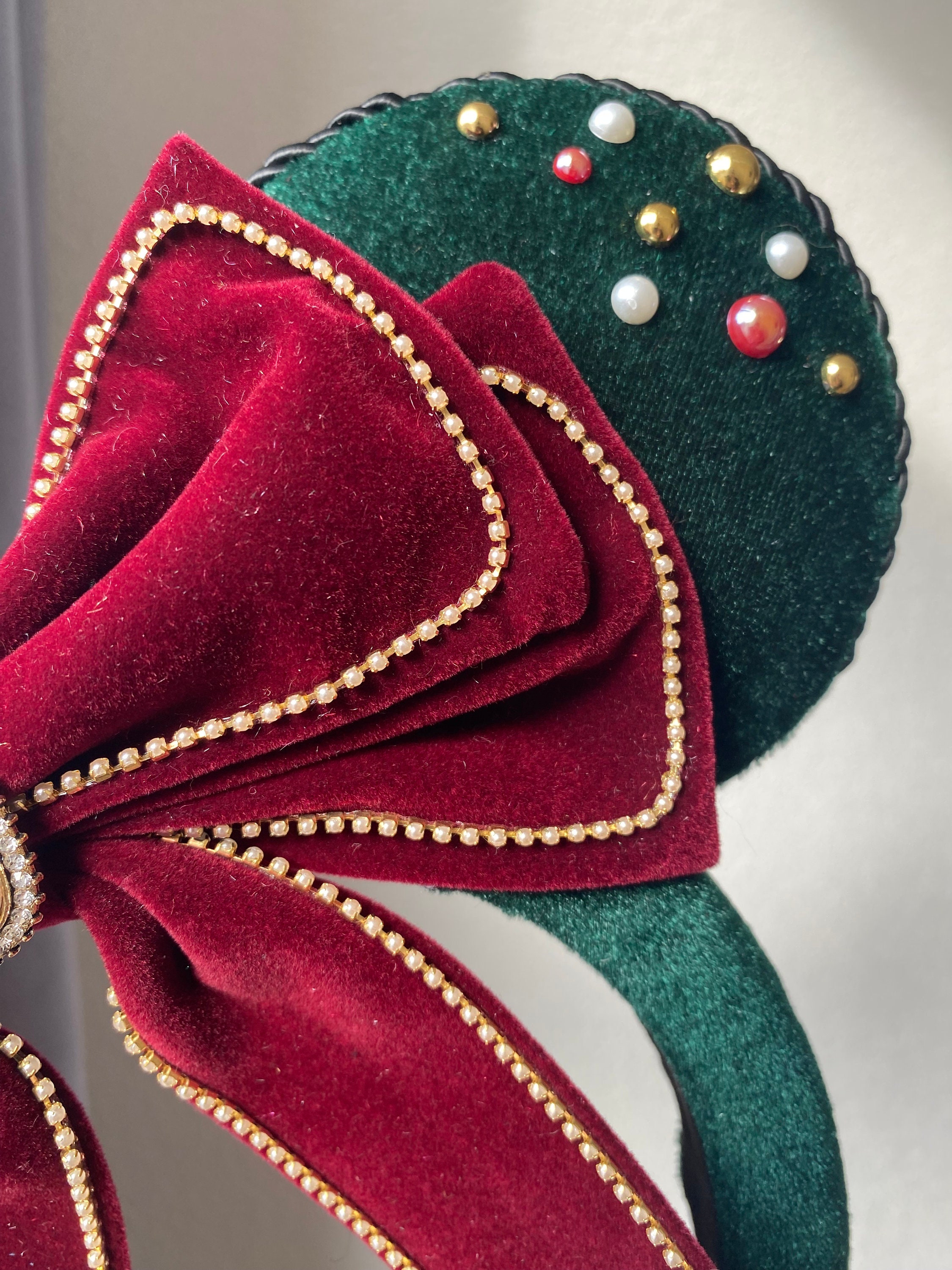 Green Christmas Padded Mouse Ears With Pearls and a Big Red Etsy