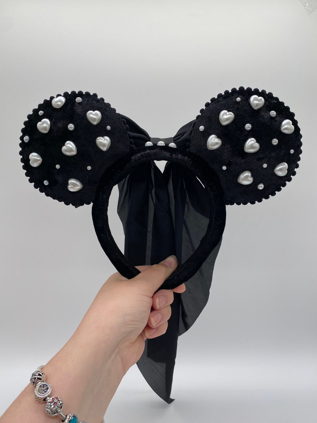 Black Padded Mouse Ears With Pearls Etsy