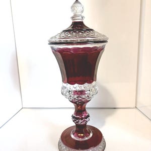Vintage 1940's Westmoreland Ruby Urn, Flash pattern Footed Urn with Lid