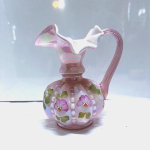 Fenton Art Glass Hand Painted Beaded Melon Pitcher