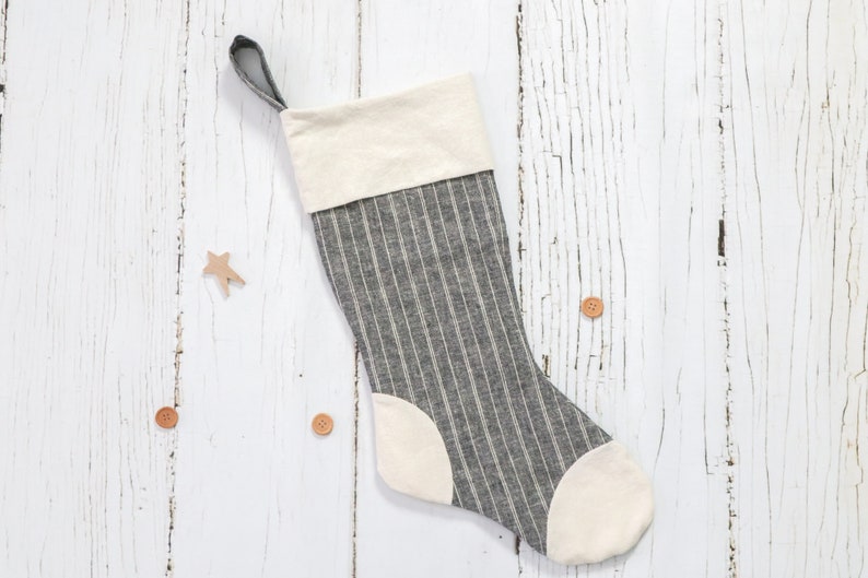 Farmhouse Style Christmas Stocking Eco-Friendly Organic Cotton and Hemp Handmade Zero Waste Gifts, Biodegradable image 1