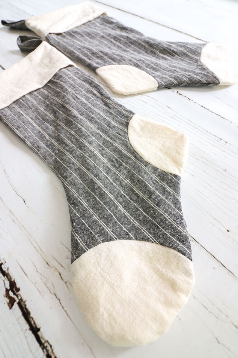 Farmhouse Style Christmas Stocking Eco-Friendly Organic Cotton and Hemp Handmade Zero Waste Gifts, Biodegradable image 2