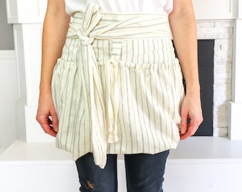 Half Apron with Large Bustled Front Pouch Pocket, Eco-Friendly Handmade