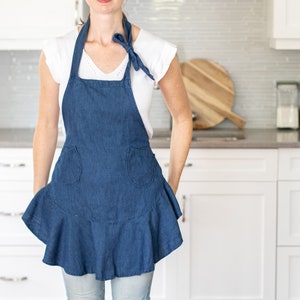 Flirty Girl Ruffled Apron | Eco Friendly Denim | Made in Canada | Hemp & Certified Organic Cotton Indigo | Gifts for Her