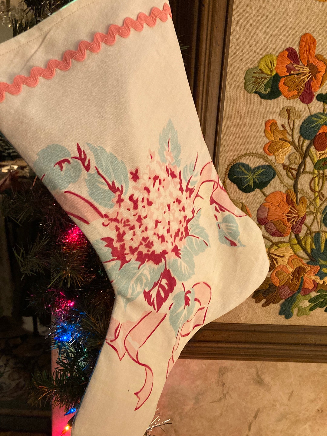 Handmade Christmas Stocking Made From a Vintage Tablecloth Etsy