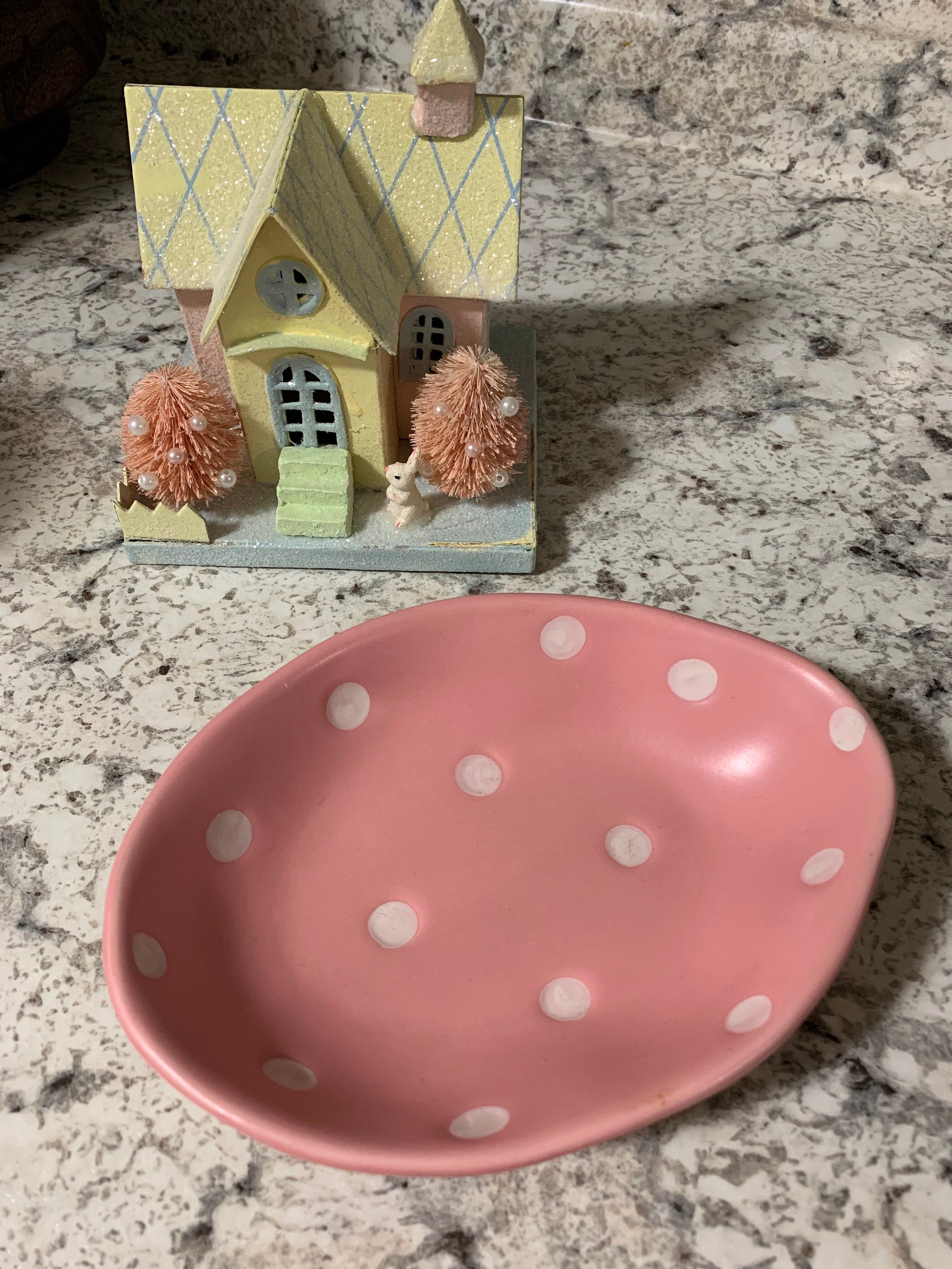 Polka dot ceramic Easter egg candy dish by Mercari Etsy