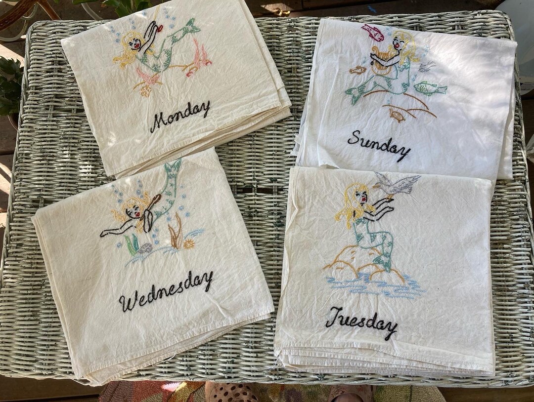 Hand Stitched Mermaid Tea Towel Etsy