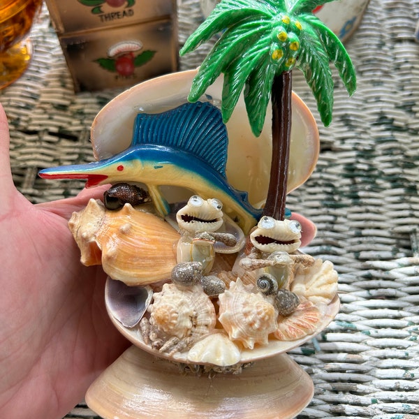 vintage shell art assemblage