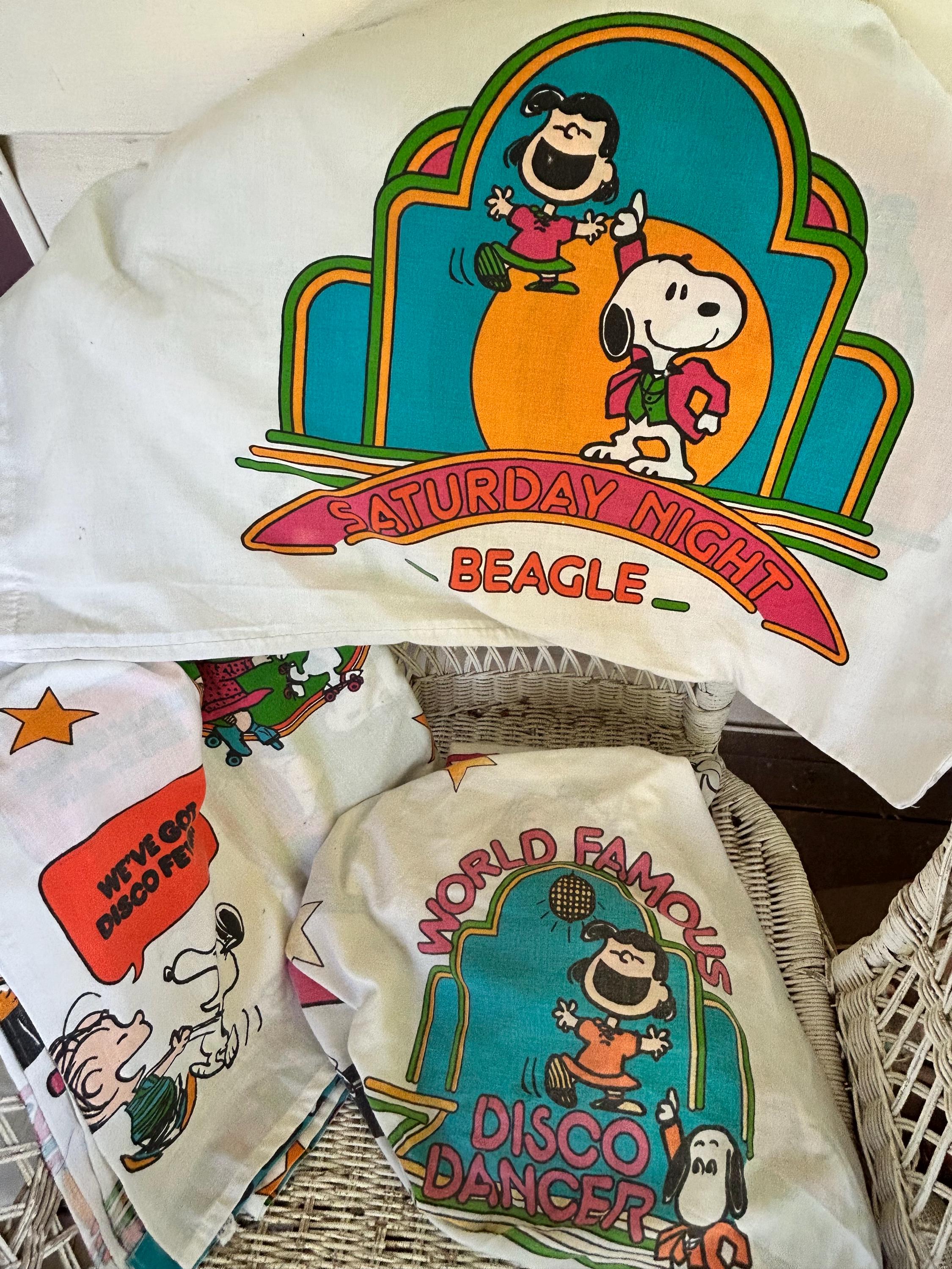 vintage 1970’s Disco Peanuts gang twin sheet set with pillowcase