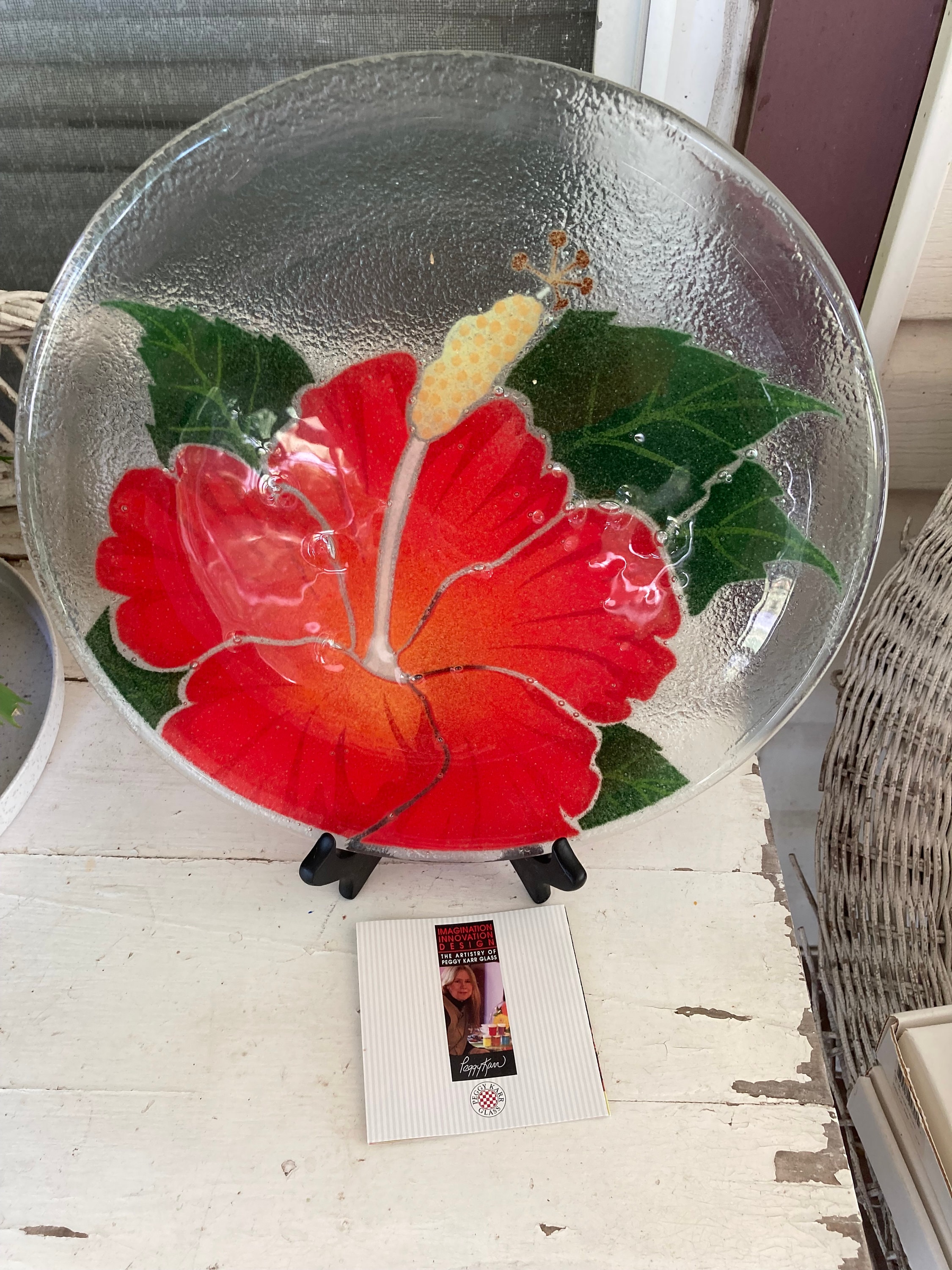 Peggy Karr ペギーカー フュージドガラス プレート アジサイ 皿 Peggy Karr Fused Glass 11 Inch Hibiscus Plate - Etsy