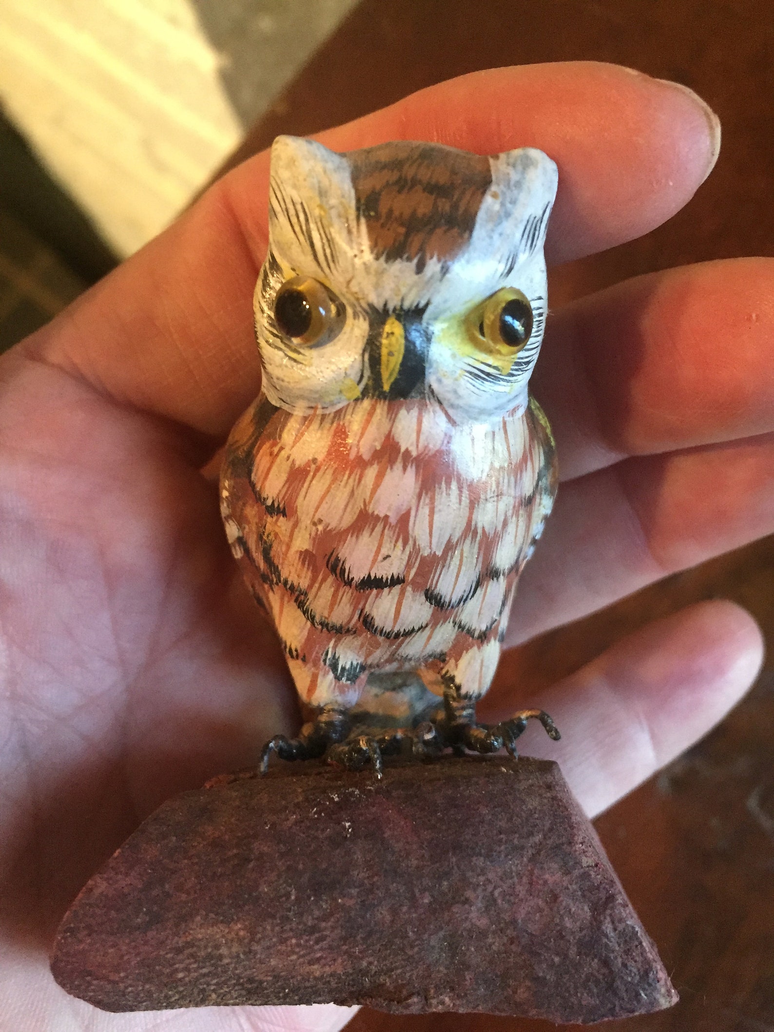 Unique Vintage Owl Figurine With Metal Feet Perched on a Piece Etsy