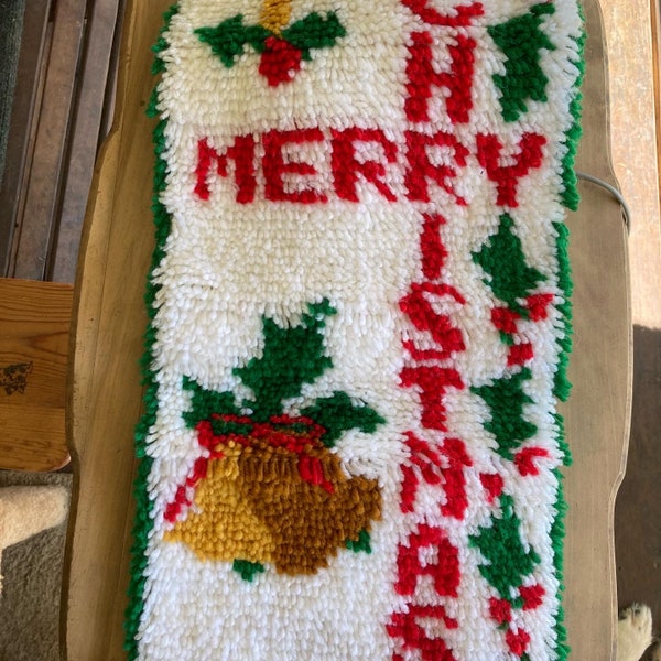 Vintage Christmas latch hook wall hanging