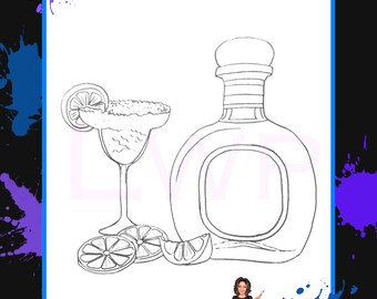 Tequila Bottle Stencil: Sip and Paint Line Art (PNG Download)