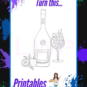 Pre-Drawn Canvas: Wine & Citrus Outline (PNG Digital Download)