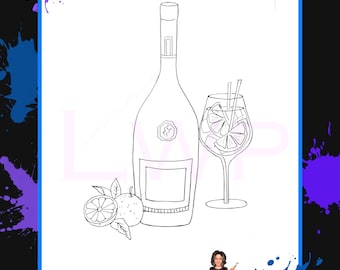 Pre-Drawn Canvas: Wine & Citrus Outline (PNG Digital Download)