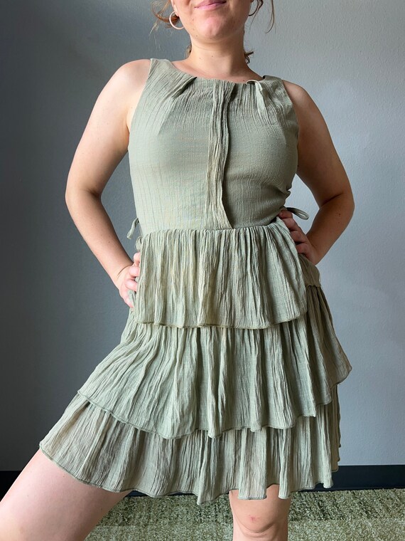 Y2K jade green ruffle dress - image 4