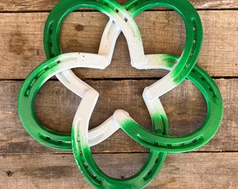 Horseshoe Wreath, Welded and Painted, Green and White
