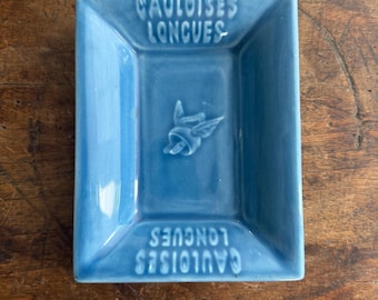 Vintage Gauloises Longues Ashtray - Blue Ceramic French Cigarette Advertising - Mid Century Paris Bistro Decor - Retro Tobacciana - ashtrays