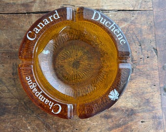 Canard Duchêne Champagne Vintage French Amber Glass Ashtray | French Brasserie Advertising Collectible | Mid Century Bar Decor dish all tray