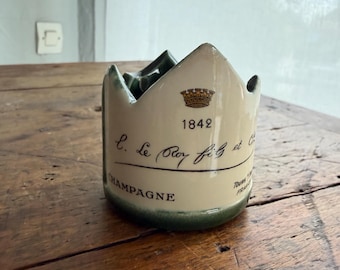 Rare Vintage Champagne C. Le Roy Crown Holder - French Ceramic Barware - Tours-sur-Marne 1842 - Unique Crown-Shaped Pot - French Country Dec