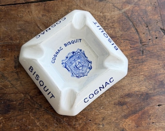 Bisquit Cognac Vintage French Porcelain Ashtray | Digoin Sarreguemines France Pottery | French Cognac Advertising Collectible | Mid-Century