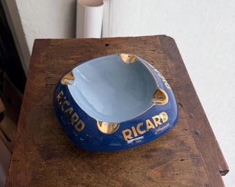 Vintage French Yellow Ricard Anisette Ashtray, French Triangular