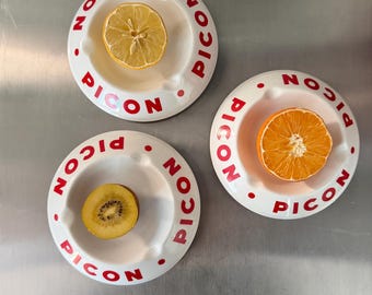 Vintage Picon Ashtray - Classic White & Red Ceramic - French Bitter Orange Aperitif Barware - Retro Bistro Decor - Picon Beer - MCM