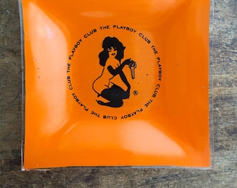 Vintage The Playboy Club Orange Glass Ashtray — Bunny Key Illustration, 1960s Pop Culture Collectible, Catch-All Trinket Dish
