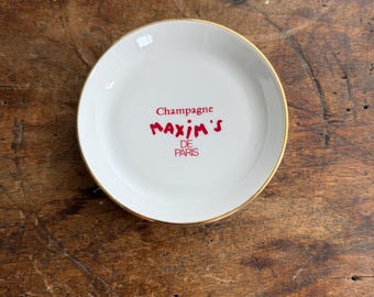 Maxim's de Paris Champagne Vintage French Porcelain Ashtray | Gold Rim Bistro Restaurant Collectible | French Advertising Decor | Paris Gift