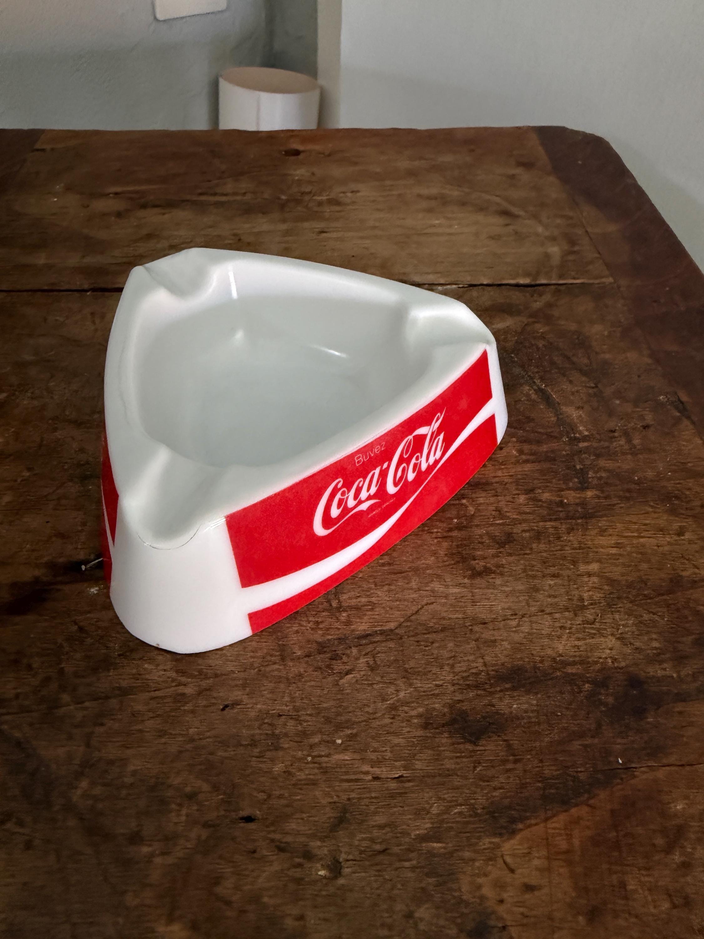 Vintage French Coca-Cola Ashtray - White Opaline Plastic Triangular - Drink Coca-Cola - Plastorex Made in France