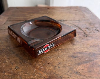 Martini Vintage French Square Amber Glass Ashtray | Italian Vermouth Bar Collectible | French Bistro Advertising | Mid Century Paris Decor