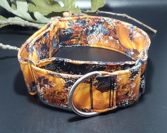 06 Custom Handmade 2 inch wide adjustable martingale dog collar (fits 15 to 20 inch neck) Large Pumpkins Leaves Foilage Autumn Fall Collar