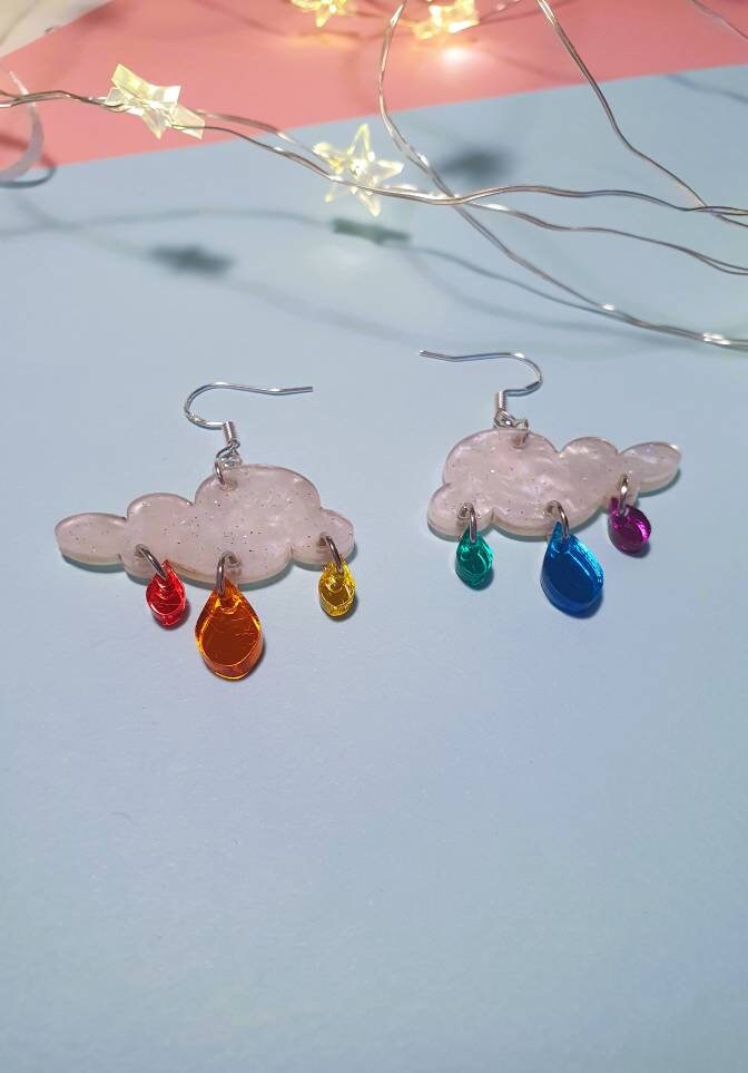 Clear Silicone Molds for Resin Predomed XL Deluxe Rain Thunder Cloud  Earrings Weather Raindrop 